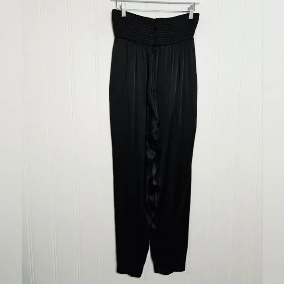 Vintage 100% Silk Pants Womens Size 6 Black High Waist Ruched Buttoned Back - Picture 5 of 12